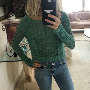 Free People S turquoise crochet sweater